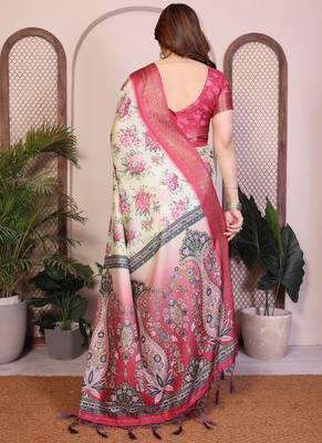 Light yellow premium cotton silk saree with blouse 2