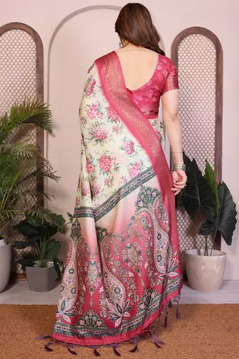 Light yellow premium cotton silk saree with blouse