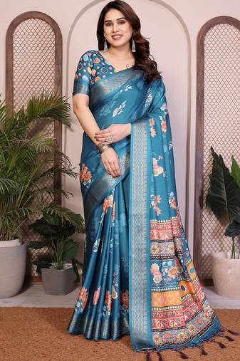 Rama premium cotton silk saree with blouse