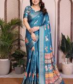 Rama premium cotton silk saree with blouse