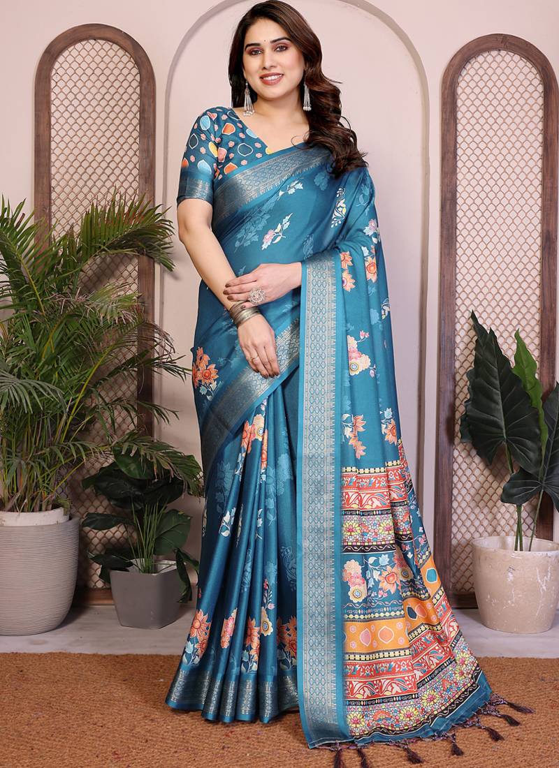 Rama premium cotton silk saree with blouse