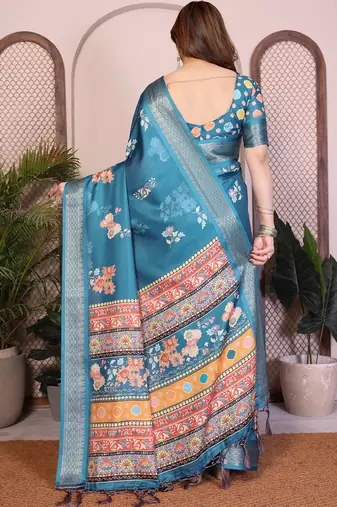 Rama premium cotton silk saree with blouse