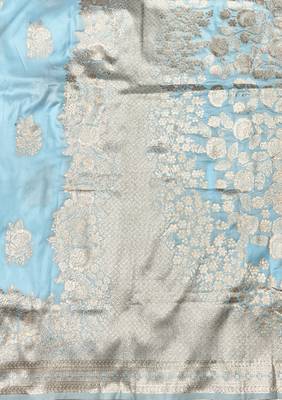Light blue zari woven baluchari silk traditional saree with blouse piece 2