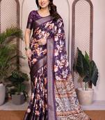 Purple premium cotton silk saree with blouse