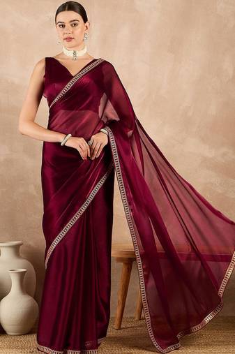 Maroon rangoli sequence saree with blouse