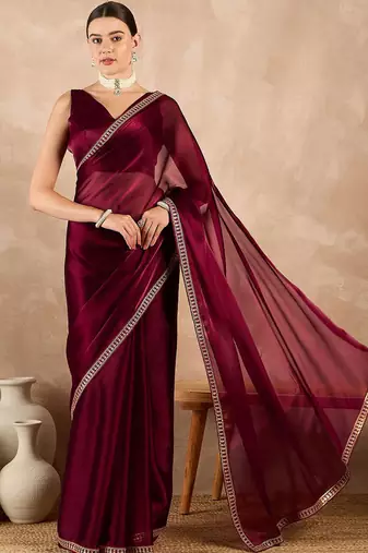 Maroon rangoli sequence saree with blouse