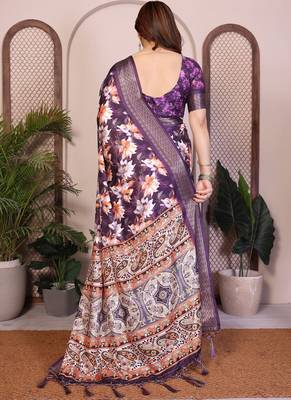Purple premium cotton silk saree with blouse 2