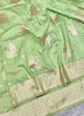Light green zari woven baluchari silk traditional saree with blouse piece 1