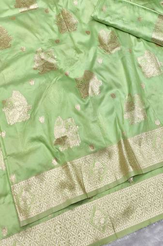 Light green zari woven baluchari silk traditional saree with blouse piece