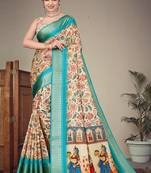 Cream cotton silk saree with blouse