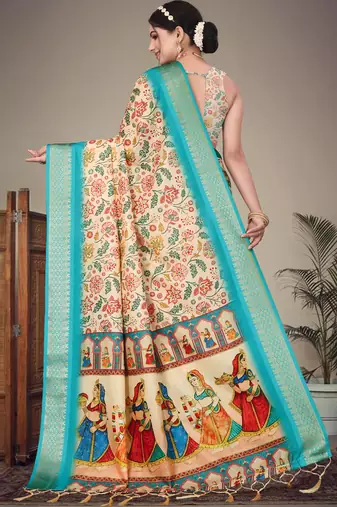 Cream cotton silk saree with blouse