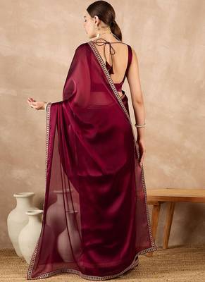 Maroon rangoli sequence saree with blouse 2