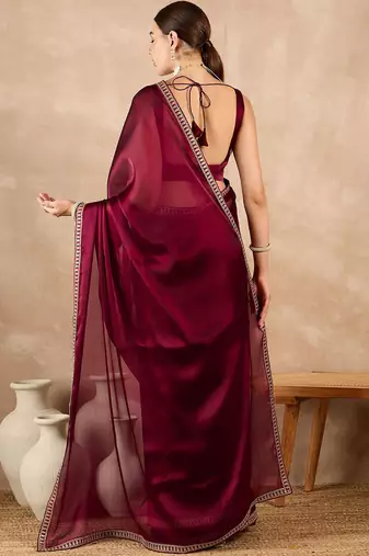 Maroon rangoli sequence saree with blouse