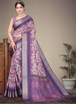 Purple cotton silk saree with blouse 1