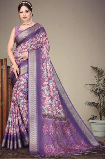 Purple cotton silk saree with blouse