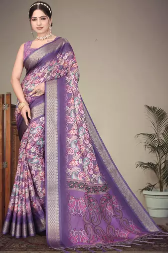 Purple cotton silk saree with blouse