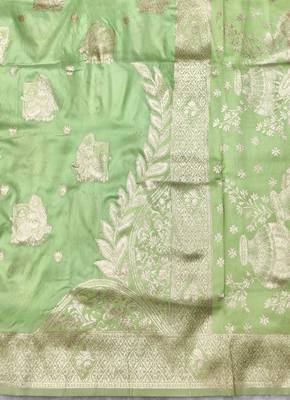 Light green zari woven baluchari silk traditional saree with blouse piece 2
