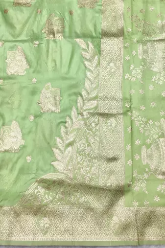 Light green zari woven baluchari silk traditional saree with blouse piece