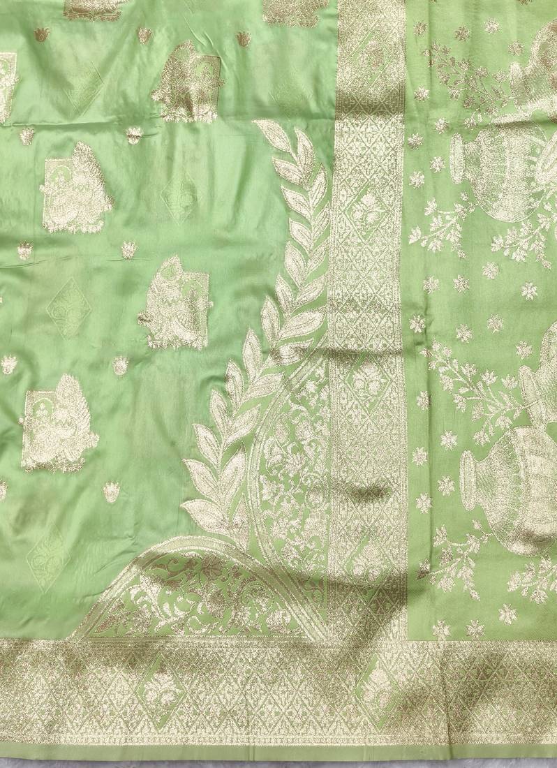 Light green zari woven baluchari silk traditional saree with blouse piece