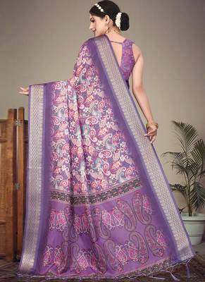 Purple cotton silk saree with blouse 2
