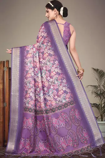 Purple cotton silk saree with blouse