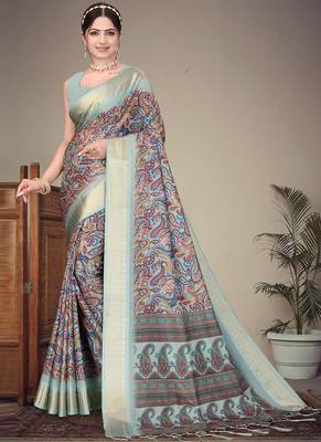 Olive green cotton silk saree with blouse 1