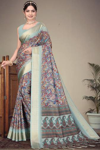 Olive green cotton silk saree with blouse