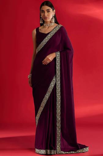 Wine rangoli silk blend saree with blouse