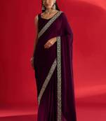 Wine rangoli silk blend saree with blouse