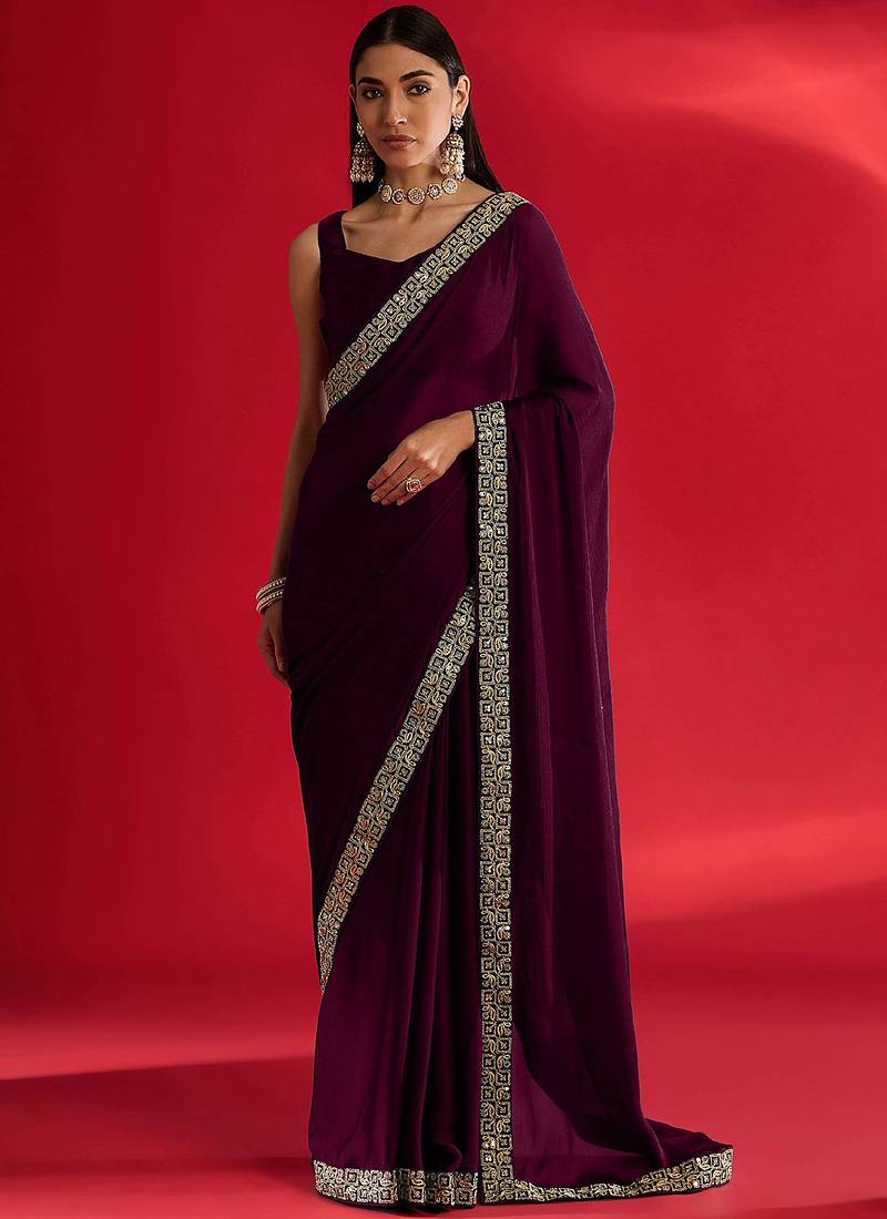 Wine rangoli silk blend saree with blouse
