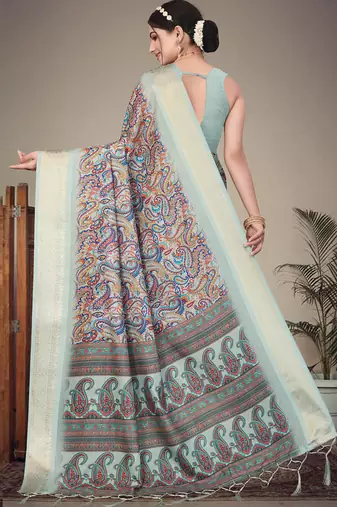 Olive green cotton silk saree with blouse