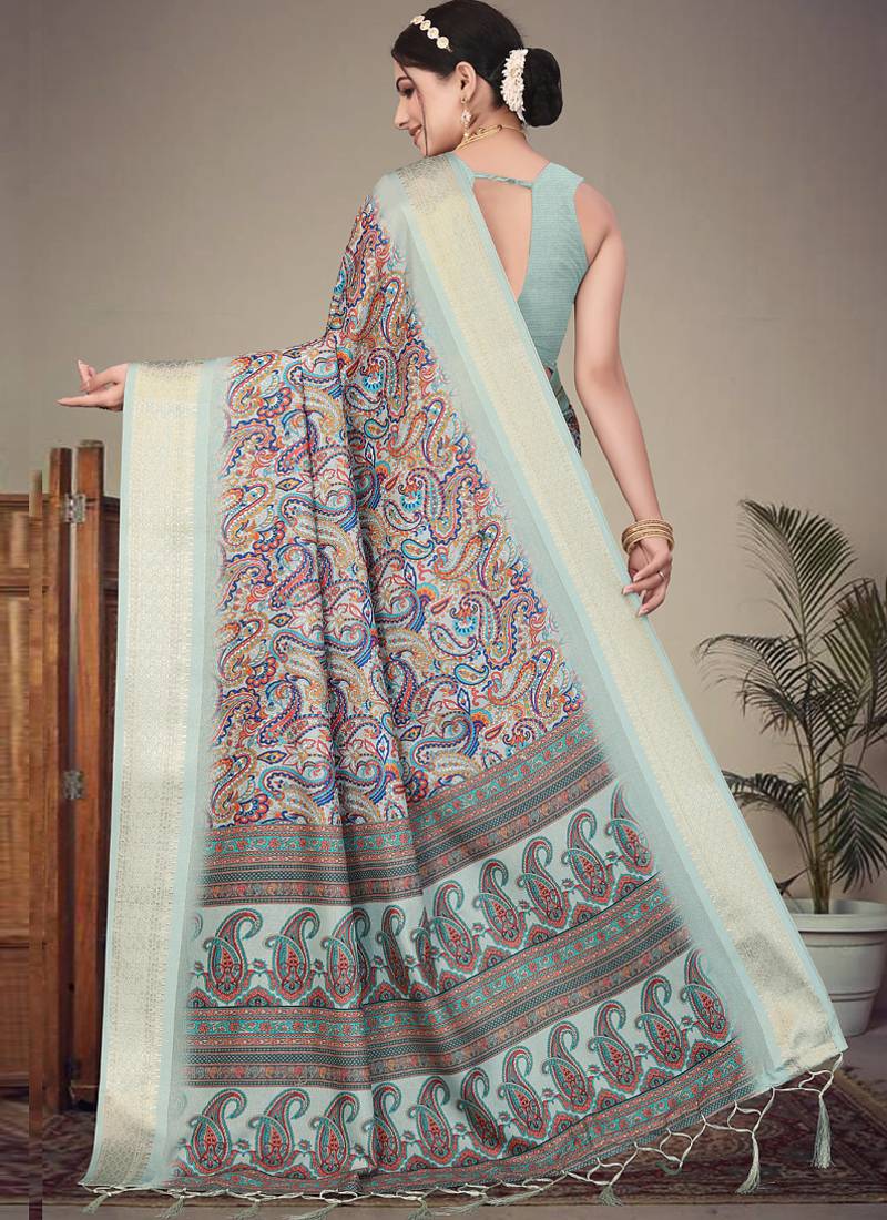 Olive green cotton silk saree with blouse