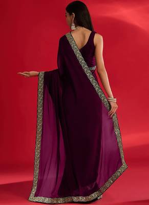 Wine rangoli silk blend saree with blouse 2