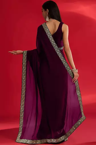 Wine rangoli silk blend saree with blouse