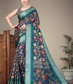 Blue cotton silk saree with blouse