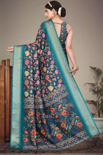 Blue cotton silk saree with blouse