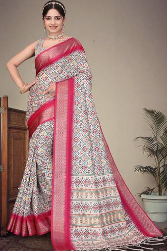 Pink cotton silk saree with blouse