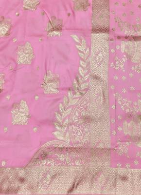 Pink zari woven baluchari silk traditional saree with blouse piece 2