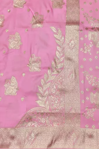 Pink zari woven baluchari silk traditional saree with blouse piece