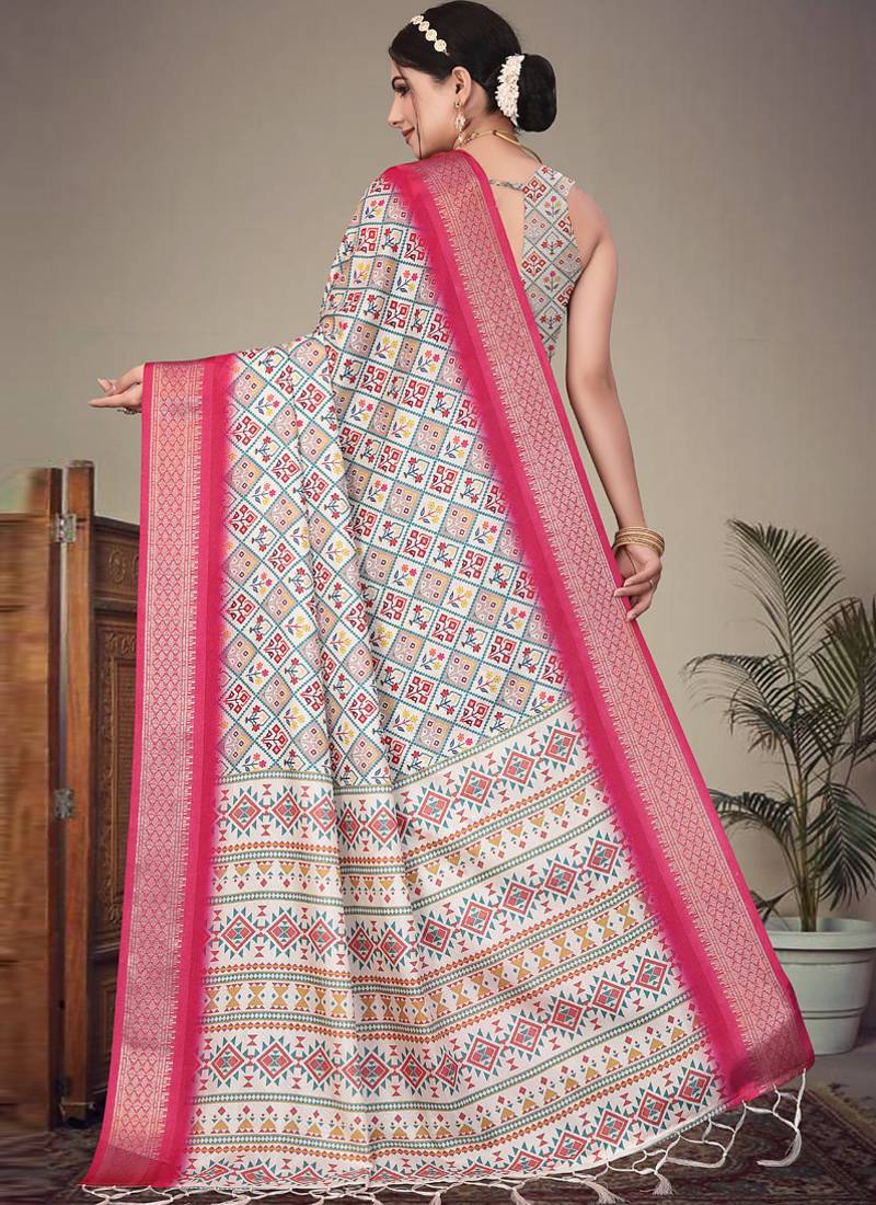 Pink cotton silk saree with blouse