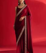 Red rangoli silk saree with blouse