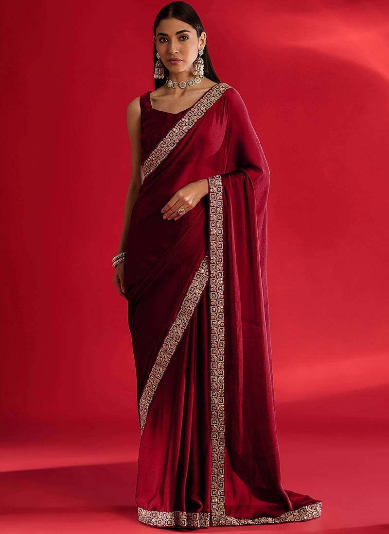 Red rangoli silk saree with blouse