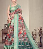 Light green cotton silk digital print saree with blouse