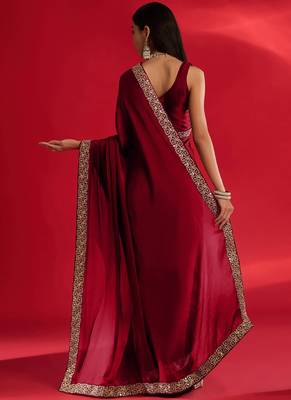 Red rangoli silk saree with blouse 2