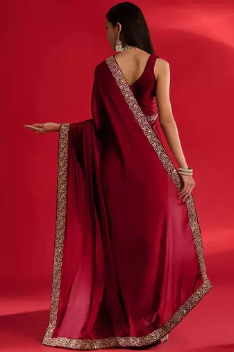 Red rangoli silk saree with blouse