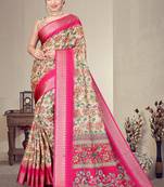 Pink cotton silk digital print saree with blouse