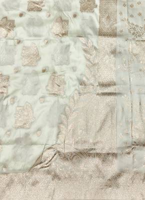 Cream zari woven baluchari silk traditional saree with blouse piece 2