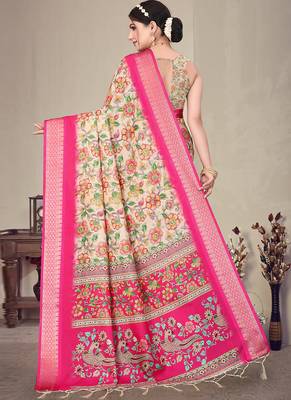 Pink cotton silk digital print saree with blouse 2