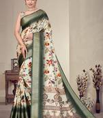 Green cotton silk digital print saree with blouse