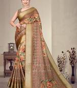 Brown cotton silk digital print saree with blouse